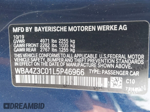 2020 BMW 4 Series 430i xDrive z VIN WBA4Z3C01L5P46966, wystawiony jako IAAI lot #42670819 z przebiegiem 73 208 mil mil oraz . Historia ofert i sprzedaży dostępna na DreamBid. Obrazek 9.