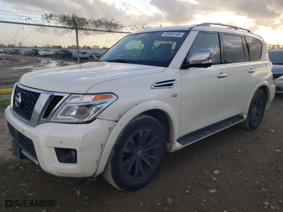 2019 Nissan Armada Platinum with VIN JN8AY2NF0K9350205, listed as a Copart auction lot 83840104 with NaN miles and Salvage Title. Bid and sale history available at carsss.com. Image 1.