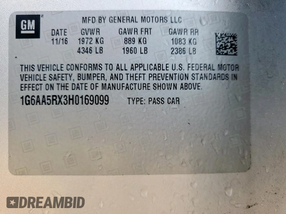 2017 Cadillac ATS RWD с VIN 1G6AA5RX3H0169099, выставлен на аукционе Copart как лот 60455575 с пробегом Не указан миль и Списание • Salvage title. История ставок и продаж доступна на DreamBid. Изображение 13.