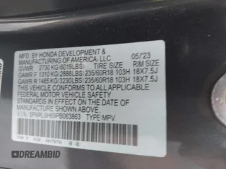 2023 Honda Odyssey EX-L with VIN 5FNRL6H69PB063863, listed as a IAAI auction lot 41647672 with 25,652 mi miles. Bid and sale history available at carsss.com. Image 9.
