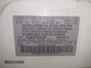 2017 Nissan Sentra S with VIN 3N1AB7APXHY363395, listed as a IAAI auction lot 42466064 with 213,684 mi miles and . Bid and sale history available at DreamBid. Image 9.
