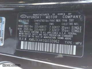 2016 Hyundai Tucson SE with VIN KM8J3CA41GU133962, listed as a IAAI auction lot 41634282 with 101,705 mi miles. Bid and sale history available at carsss.com. Image 9.