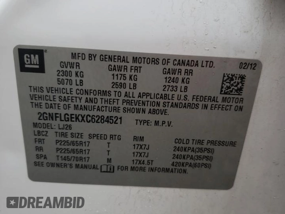 2012 Chevrolet Equinox LTZ with VIN 2GNFLGEKXC6284521, listed as a Copart auction lot 50839275 with 212,048 mi miles and Salvage Title. Bid and sale history available at carsss.com. Image 13.
