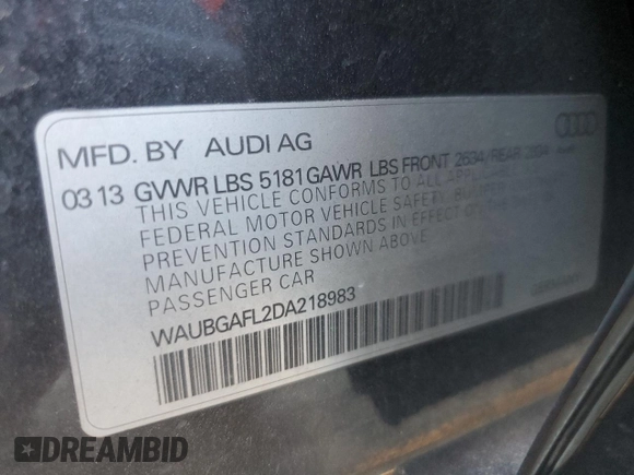 2013 Audi S4 Premium Plus with VIN WAUBGAFL2DA218983, listed as a Copart auction lot 63500134 with 138,110 mi miles and Clean Title. Bid and sale history available at carsss.com. Image 14.