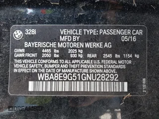 2016 BMW 3 Series 328i with VIN WBA8E9G51GNU28292, listed as a IAAI auction lot 42076233 with 43,758 mi miles. Bid and sale history available at carsss.com. Image 9.