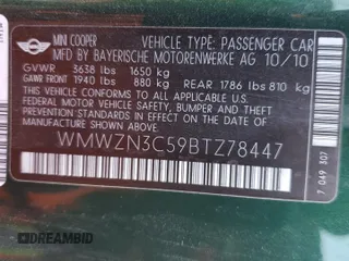 2011 MINI Convertible with VIN WMWZN3C59BTZ78447, listed as a Copart auction lot 87526775 with 114,665 mi miles and Clean title. Bid and sale history available at DreamBid. Image 12.