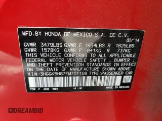 2015 Honda Fit EX-L with VIN 3HGGK5H87FM701108, listed as a Copart auction lot 55536945 with 57,519 mi miles and Salvage title. Bid and sale history available at DreamBid. Image 13.
