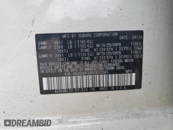 2024 Subaru Crosstrek Special Sports с VIN 4S4GUHF60R3831065, выставлен на аукционе Copart как лот 51657155 с пробегом 9 434 миль миль и Списание • Salvage title. История ставок и продаж доступна на DreamBid. Изображение 12.