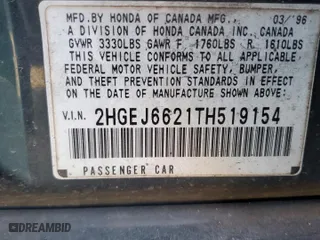 1996 Honda Civic DX with VIN 2HGEJ6621TH519154, listed as a Copart auction lot 74408604 with 91,443 mi miles and Salvage Title. Bid and sale history available at carsss.com. Image 14.