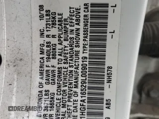 2009 Honda Civic LX z VIN 1HGFA16529L009019, wystawiony jako Copart lot #58039395 z przebiegiem 234 332 mil mil oraz Szkoda całkowita • Salvage title. Historia ofert i sprzedaży dostępna na DreamBid. Obrazek 12.