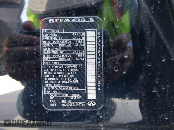 2021 Infiniti QX50 Luxe z VIN 3PCAJ5BA4MF105359, wystawiony jako IAAI lot #41772029 z przebiegiem 66 497 mil mil oraz . Historia ofert i sprzedaży dostępna na DreamBid. Obrazek 9.