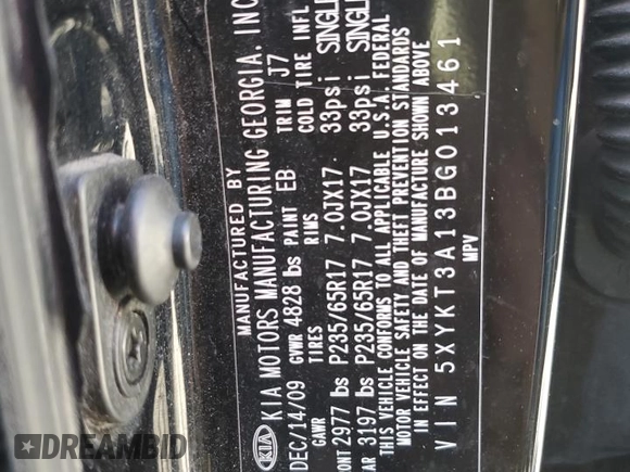 2011 Kia Sorento LX with VIN 5XYKT3A13BG013461, listed as a Copart auction lot 47467015 with 166,707 mi miles and Clean Title. Bid and sale history available at DreamBid. Image 13.