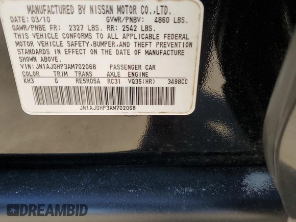 2010 Infiniti EX Journey with VIN JN1AJ0HP3AM702068, listed as a Copart auction lot 41593615 with 189,119 mi miles and Salvage title. Bid and sale history available at DreamBid. Image 14.