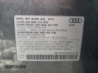 2016 Audi Q3 Premium Plus with VIN WA1EFCFS3GR003165, listed as a Copart auction lot 51304395 with 105,127 mi miles and Salvage Title. Bid and sale history available at carsss.com. Image 14.