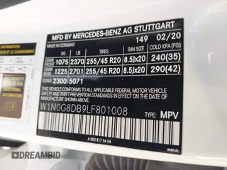 2020 Mercedes-Benz GLC 300 with VIN W1N0G8DB9LF801008, listed as a IAAI auction lot 41916983 with Not provided miles and . Bid and sale history available at DreamBid. Image 9.