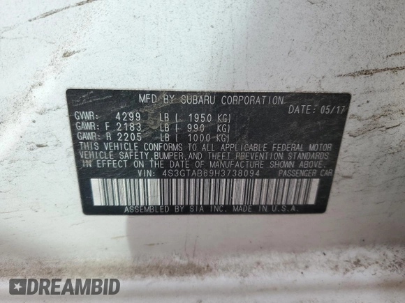 2017 Subaru Impreza Premium with VIN 4S3GTAB69H3738094, listed as a Copart auction lot 49854535 with 101,729 mi miles and Salvage title. Bid and sale history available at DreamBid. Image 13.