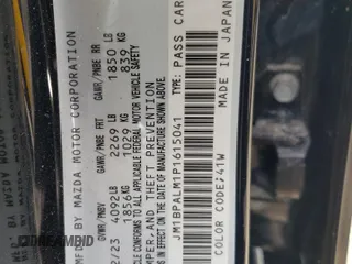 2023 Mazda 3 S Preferred with VIN JM1BPALM1P1615041, listed as a Copart auction lot 87801335 with 19,903 mi miles and Salvage title. Bid and sale history available at DreamBid. Image 12.