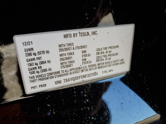 2022 Tesla Model Y Performance with VIN 7SAYGDEF5NF337004, listed as a Copart auction lot 85801004 with 24,945 mi miles and Salvage Title. Bid and sale history available at carsss.com. Image 14.