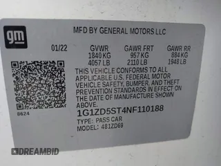 2022 Chevrolet Malibu LT with VIN 1G1ZD5ST4NF110188, listed as a IAAI auction lot 41502403 with 66,032 mi miles and . Bid and sale history available at DreamBid. Image 9.