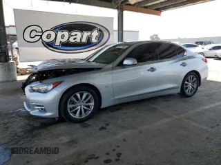 2015 Infiniti Q50 Premium with VIN JN1BV7AP1FM345184, listed as a Copart auction lot 54217045 with 47,638 mi miles and Salvage title. Bid and sale history available at DreamBid. Image 1.