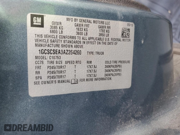 2010 Chevrolet Silverado 1500 LT with VIN 1GCSCSEA3AZ264260, listed as a Copart auction lot 89023005 with 90,615 mi miles and Salvage Title. Bid and sale history available at DreamBid. Image 12.