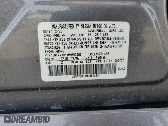 2021 Infiniti Q50 Red Sport 400 with VIN JN1FV7DP9MM850495, listed as a Copart auction lot 52010455 with Not Provided miles and Non Repairable. Bid and sale history available at DreamBid. Image 12.
