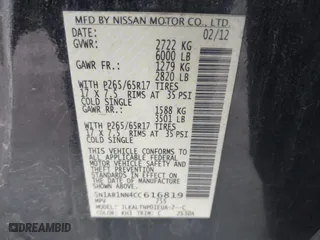 2012 Nissan Pathfinder LE with VIN 5N1AR1NN4CC616819, listed as a IAAI auction lot 41629253 with 146,648 mi miles. Bid and sale history available at carsss.com. Image 9.