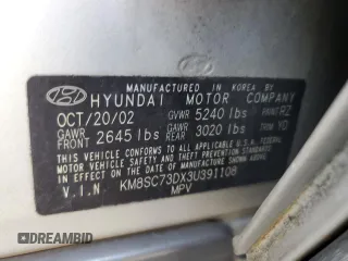 2003 Hyundai Santa Fe GLS with VIN KM8SC73DX3U391108, listed as a Copart auction lot 60356315 with 167,577 mi miles and Salvage title. Bid and sale history available at DreamBid. Image 13.