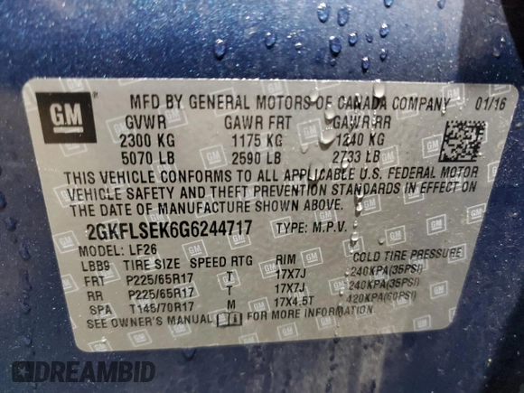 2016 GMC Terrain SLE with VIN 2GKFLSEK6G6244717, listed as a Copart auction lot 50779275 with 82,473 mi miles and Salvage Title. Bid and sale history available at DreamBid. Image 13.