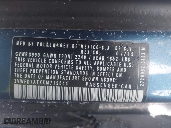 2019 Volkswagen Beetle S с VIN 3VWFD7ATXKM719544, выставлен на аукционе IAAI как лот 41565506 с пробегом 21 734 миль миль и . История ставок и продаж доступна на DreamBid. Изображение 9.