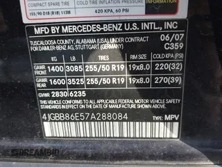 2007 Mercedes-Benz M 350 with VIN 4JGBB86E57A288084, listed as a IAAI auction lot 41499003 with 278,491 mi miles and . Bid and sale history available at DreamBid. Image 9.
