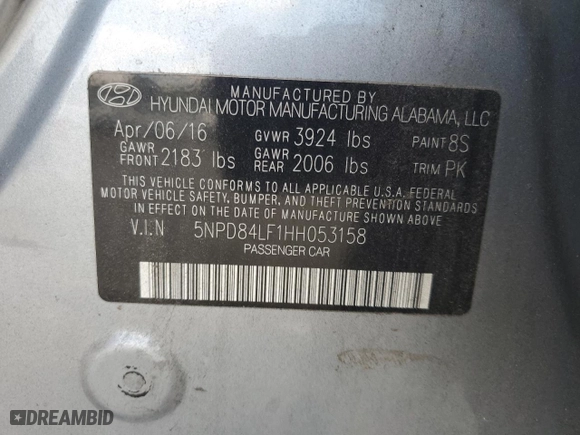 2017 Hyundai Elantra SE with VIN 5NPD84LF1HH053158, listed as a Copart auction lot 62102474 with 125,514 mi miles and Salvage Title. Bid and sale history available at carsss.com. Image 14.