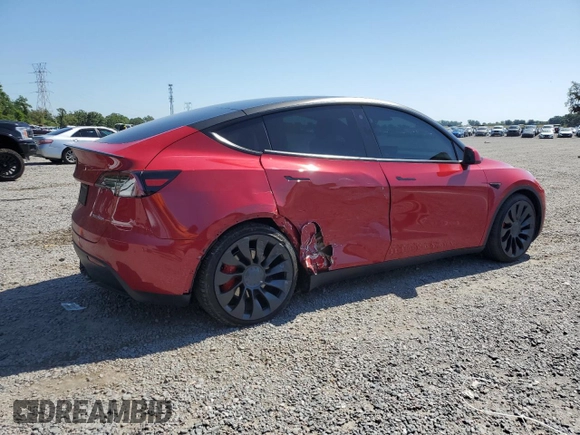 2022 Tesla Model Y Performance with VIN 7SAYGDEF9NF452155, listed as a Copart auction lot 52068895 with 42,072 mi miles and Salvage title. Bid and sale history available at DreamBid. Image 3.