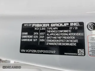 2023 Fisker Ocean One with VIN VCF1ZBU2XPG003149, listed as a Copart auction lot 50105195 with 0 mi miles and Salvage Title. Bid and sale history available at carsss.com. Image 12.