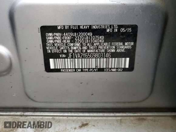 2016 Subaru WRX STI Limited с VIN JF1VA2Y65G9803146, выставлен на аукционе Copart как лот 44572755 с пробегом 73 802 миль миль и Списание • Salvage title. История ставок и продаж доступна на DreamBid. Изображение 14.