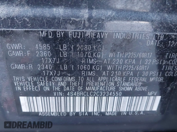 2012 Subaru Outback Limited с VIN 4S4BRCLC2C3234550, выставлен на аукционе IAAI как лот 40898181 с пробегом 191 226 миль миль и . История ставок и продаж доступна на DreamBid. Изображение 9.
