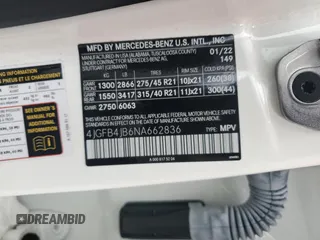 2022 Mercedes-Benz GLE 350 with VIN 4JGFB4JB6NA662836, listed as a Copart auction lot 58397305 with 80,763 mi miles and Salvage title. Bid and sale history available at DreamBid. Image 12.