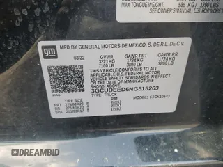 2022 Chevrolet Silverado 1500 RST with VIN 3GCUDEED6NG515263, listed as a Copart auction lot 55062765 with 100,726 mi miles and Salvage Title. Bid and sale history available at DreamBid. Image 12.