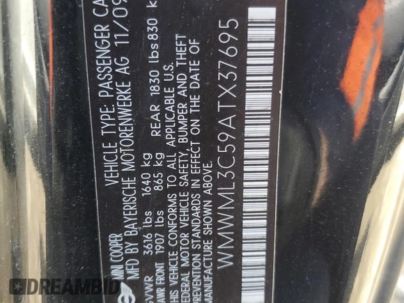 2010 MINI Clubman z VIN WMWML3C59ATX37695, wystawiony jako Copart lot #50553525 z przebiegiem 122 247 mil mil oraz Szkoda całkowita • Salvage title. Historia ofert i sprzedaży dostępna na DreamBid. Obrazek 13.