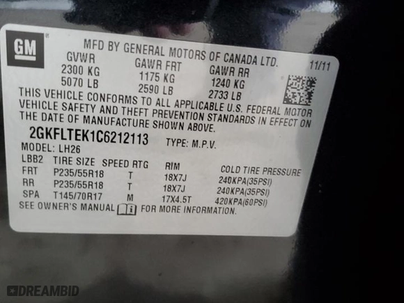 2012 GMC Terrain SLE-2 with VIN 2GKFLTEK1C6212113, listed as a Copart auction lot 49856284 with 145,433 mi miles and Salvage Title. Bid and sale history available at carsss.com. Image 15.