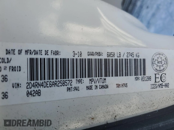 2010 Dodge Grand Caravan SE with VIN 2D4RN4DE6AR258572, listed as a Copart auction lot 87309084 with 132,350 mi miles and Clean Title. Bid and sale history available at DreamBid. Image 13.