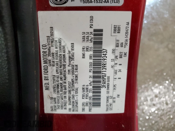2009 Ford Fusion SE with VIN 3FAHP07139R193437, listed as a Copart auction lot 82545694 with 171,917 mi miles and Non Repairable. Bid and sale history available at carsss.com. Image 12.