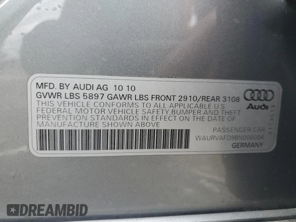 2011 Audi A8 with VIN WAURVAFD9BN006004, listed as a Copart auction lot 47996165 with 132,799 mi miles and Salvage title. Bid and sale history available at DreamBid. Image 14.
