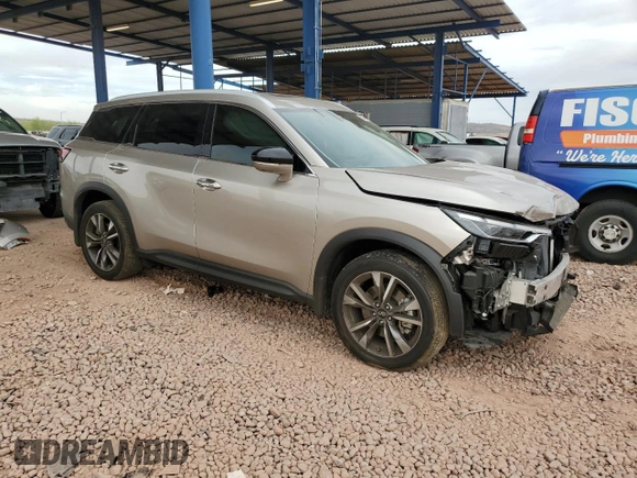 2023 Infiniti QX60 Luxe with VIN 5N1DL1FS1PC354203, listed as a Copart auction lot 59035505 with 16,630 mi miles and Salvage title. Bid and sale history available at DreamBid. Image 4.
