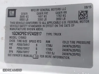 2015 Chevrolet Silverado 1500 Work Truck with VIN 1GCNCPEC1FZ402817, listed as a IAAI auction lot 41209001 with 200,234 mi miles. Bid and sale history available at carsss.com. Image 9.