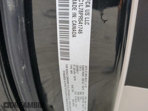 2023 Chrysler Pacifica Hybrid Touring L with VIN 2C4RC1L78PR541746, listed as a Copart auction lot 54633865 with 5,291 mi miles and Non repairable. Bid and sale history available at DreamBid. Image 13.