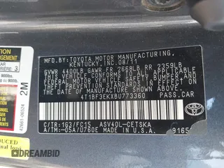2011 Toyota Camry LE z VIN 4T1BF3EKXBU773360, wystawiony jako IAAI lot #41991860 z przebiegiem 201 251 mil mil oraz . Historia ofert i sprzedaży dostępna na DreamBid. Obrazek 9.