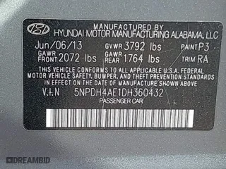 2013 Hyundai Elantra GLS PZEV with VIN 5NPDH4AE1DH360432, listed as a IAAI auction lot 41440366 with 106,047 mi miles. Bid and sale history available at carsss.com. Image 9.
