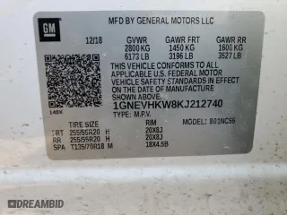 2019 Chevrolet Traverse LT Leather with VIN 1GNEVHKW8KJ212740, listed as a Copart auction lot 49987725 with 56,358 mi miles and Clean Title. Bid and sale history available at carsss.com. Image 13.