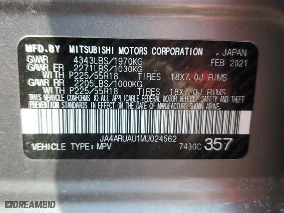 2021 Mitsubishi Outlander Sport ES with VIN JA4ARUAU1MU024562, listed as a Copart auction lot 47355835 with 60,631 mi miles and Salvage Title. Bid and sale history available at carsss.com. Image 13.